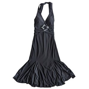 Vintage Joseph Ribkoff Black Womens Size 6 Halter Maxi Dress layer mermaid‎ cut